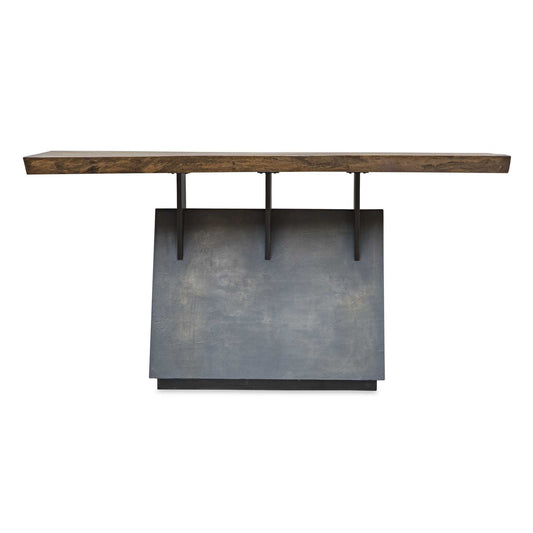 Inspired By Lodge And Industrial Styles, This Console Features A Naturally Finished Mahogany Wood Slab Top With Live Edge Details. Accented With Gunmetal Finished Steel Supports And A Faux Concrete Base. Size And Shape Of The Top May Vary Slightly Due To The Authentic Nature Of The Design, Making Each Piece Especially Unique. Solid Wood Will Continue To Move With Temperature And Humidity Changes, Which Can Result In Cracks And Uneven Surfaces, Adding To Its Authenticity And Character.