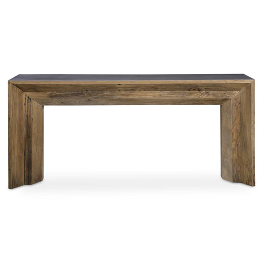 Catering To Masculine And Rustic Styles, This Console Features Natural Reclaimed Elm Wood Accented By A Gray Layered Concrete Surface. Solid Wood Will Continue To Move With Temperature And Humidity Changes, Which Can Result In Cracks And Uneven Surfaces, Adding To Its Authenticity And Character. Natural Concrete Will Showcase Variations In Texture And Finish.