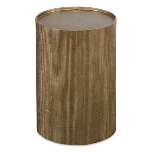 The Adrina Accent Table Features A Versatile Design In Cast Aluminum With A Heavily Textured Reeded Surface Finished In A Beautiful Antique Gold.