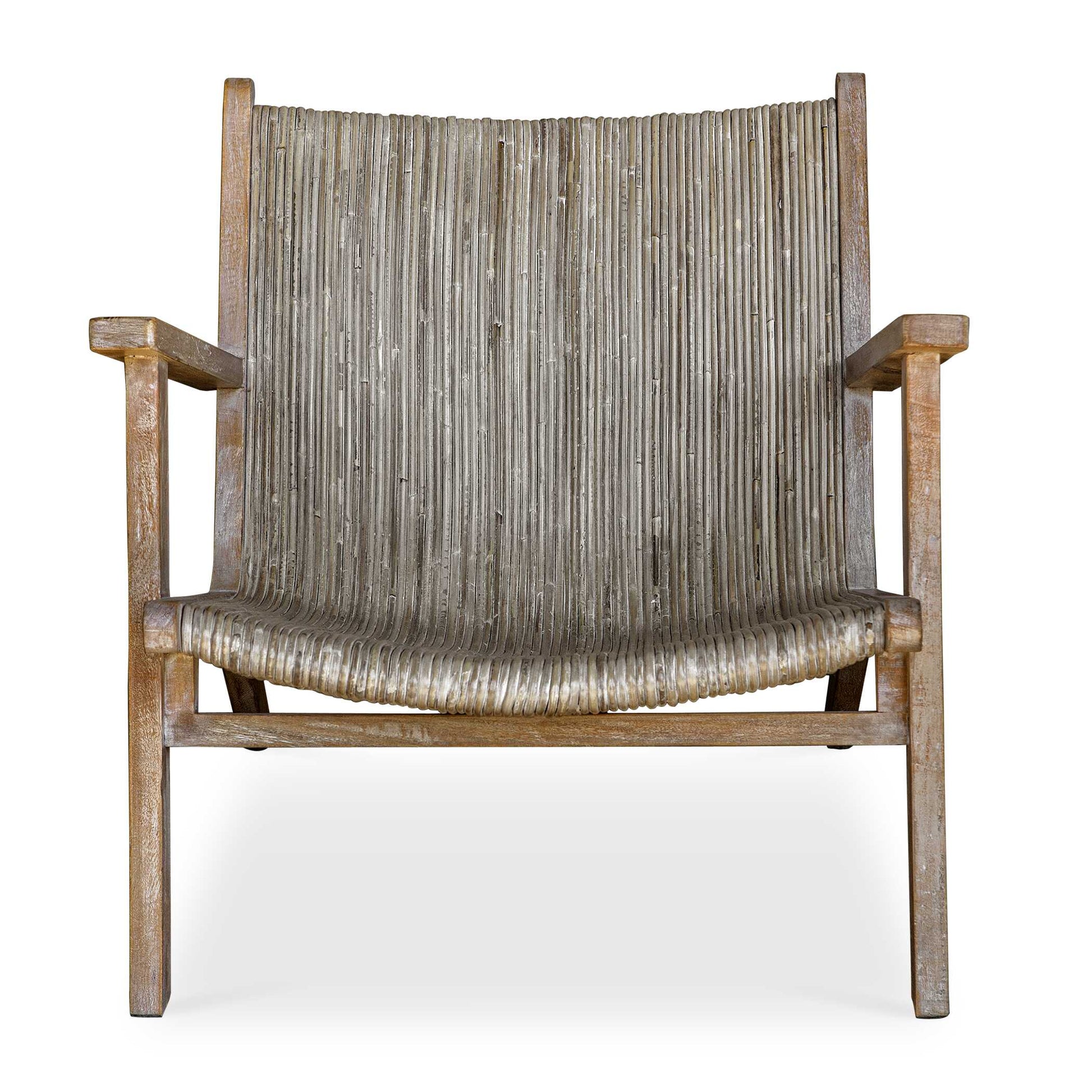 Inspired By Casual Coastal Style, This Accent Chair Features A Solid Mango Wood Frame In A Natural Finish With Light Whitewashed And Distressed Details. The Seat And Back Are Made With Natural Woven Rattan In Neutral Beige And Light Gray Tones.