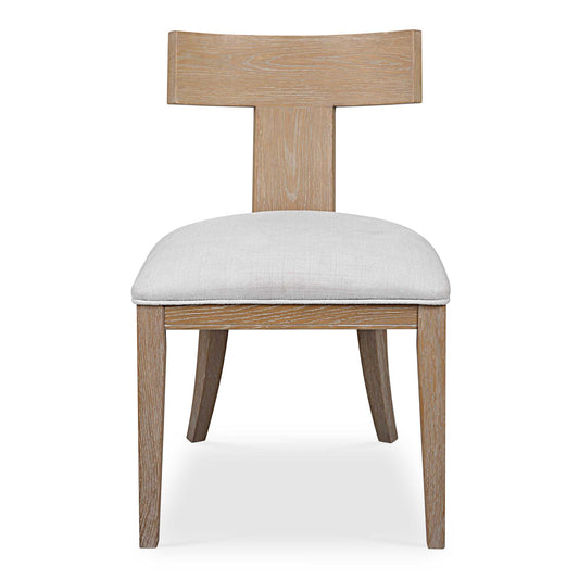 This Casual Take On A Klismos Chair Features An Oak Wood Frame With A Natural Oak Finish, Paired With A Stone White Slubbed Performance Fabric Cushion.