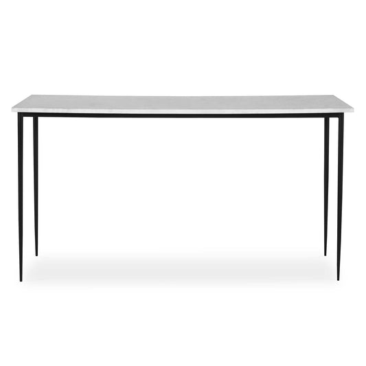 This Modern Console Showcases An Impressive White Marble Top On A Cast Iron Base With Slender Tapered Legs In Satin Black. Because Of The Natural Characteristics Of Marble, Each Piece Will Have Unique Veining Patterns.
