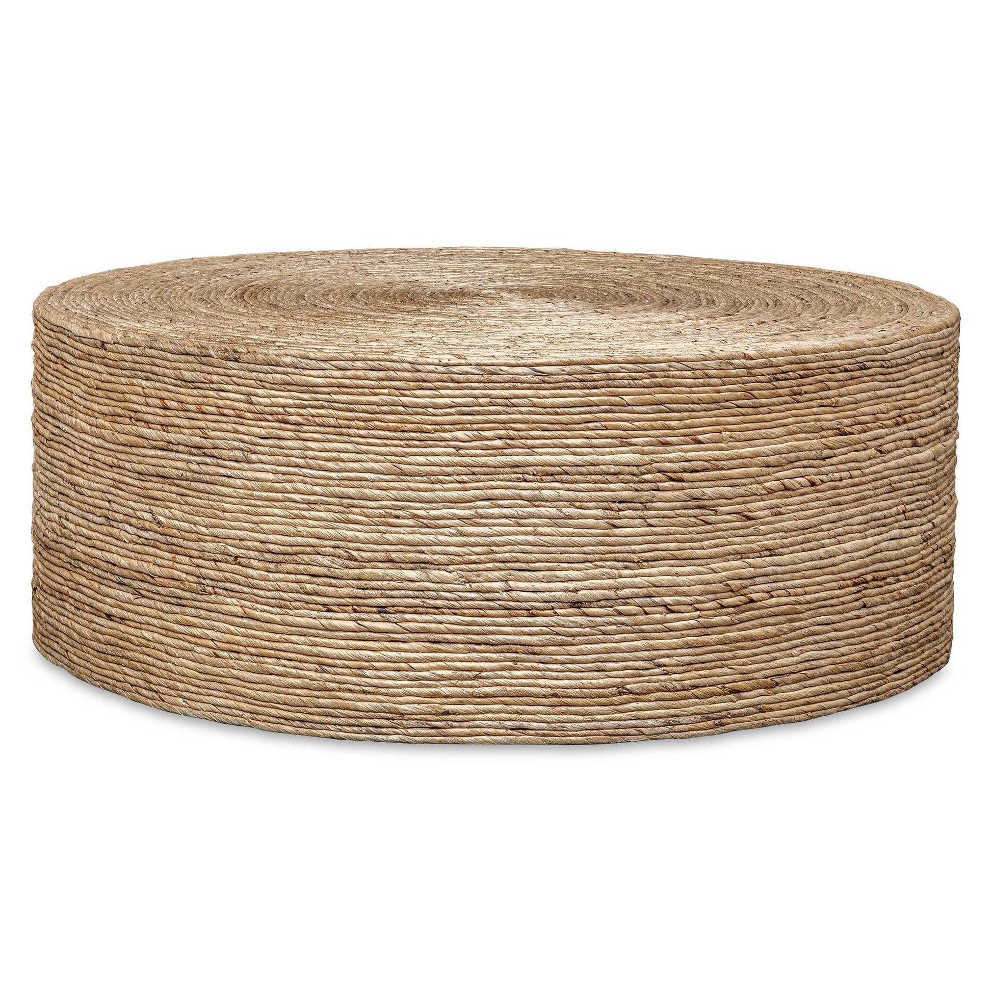 Equal Parts Relaxed And Refined, This Round Coffee Table Embodies Casual Coastal Style. Featuring Natural Woven Banana Concentrically Wrapped To Create Unique Color Patterns And Textures.