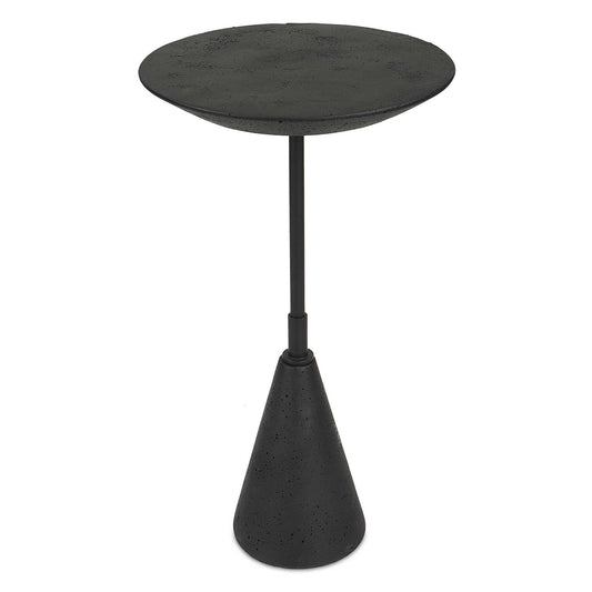 This Accent Table Makes A Dramatic Statement With Its Sleek, All Black Design. The Slim Steel Rod Is Accented By A Black Man-made Stone Top And Foot With A Noticeably Porous Texture.
