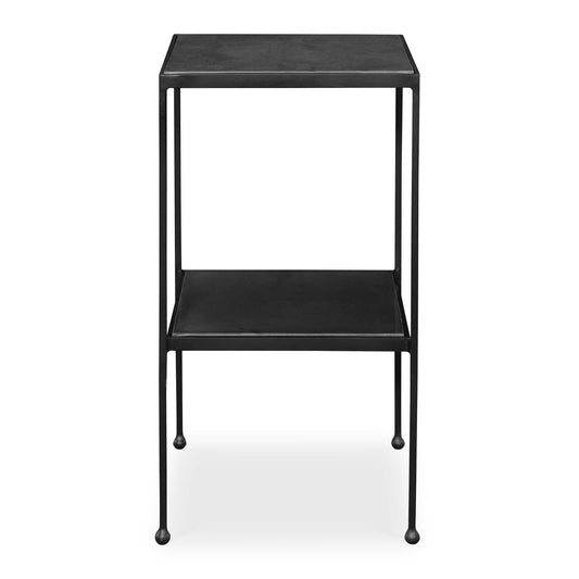 Constructed From Solid Iron, This Accent Table Is Finished In A Smooth Matte Black With Double Black Honed Marble Shelves.