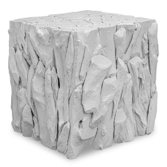 Whitewashed Teak Wood Skillfully Pieced Together Into An Artistic And Precise Sculpture With A Smoothly Sanded Top And Open Bottom, Multiplying Its Use As A Table, Seat, Or Box Planter.
