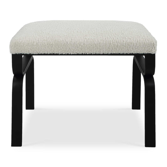 Displaying A Streamlined Black And White Design, This Small Bench Is Supported By A Curved Satin Black Iron Base With A Plush Upholstered Seat In White Faux Shearling.