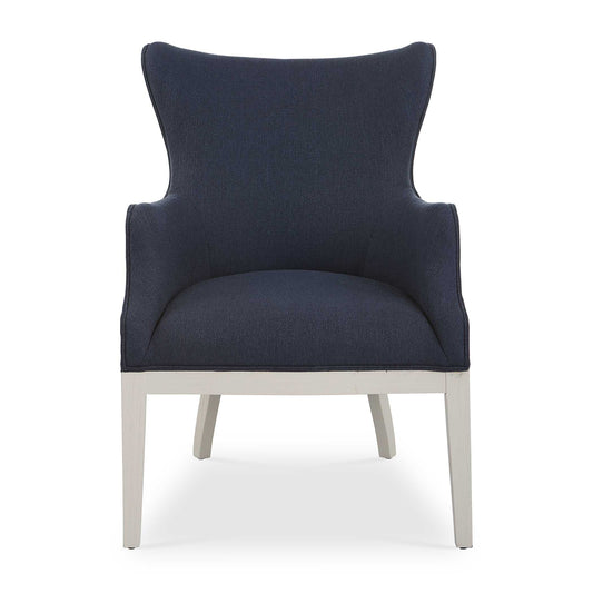 Tightly Tailored In A Woven Regatta Blue Fabric With A Special Finish That Resists Soiling And Stains, And Enhanced By The Contrast Of A Refined Deconstructed Look. The Solid Wood Frame Is Finished In A Clean White With Wire Brushed Details.