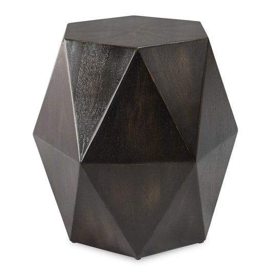 This Unique Geometric Accent Table Features A Sunburst Top In Mango Veneer With A Worn Black Finish With Natural Distressing, Rubbed To Reveal Honey Undertones.