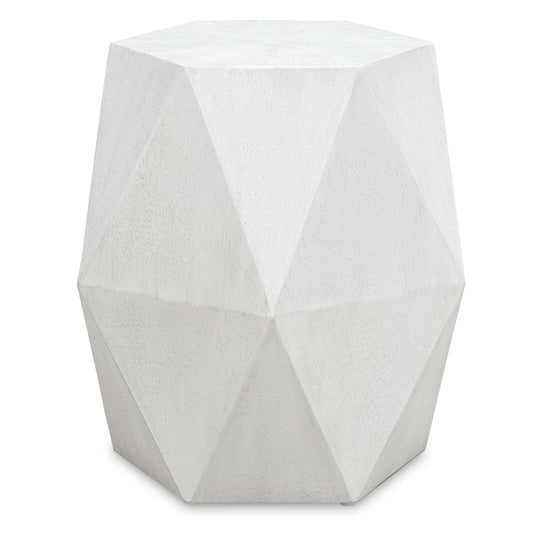 This Unique Geometric Accent Table Features A Sunburst Top In Mango Veneer In A Fresh White Ceruse Finish.