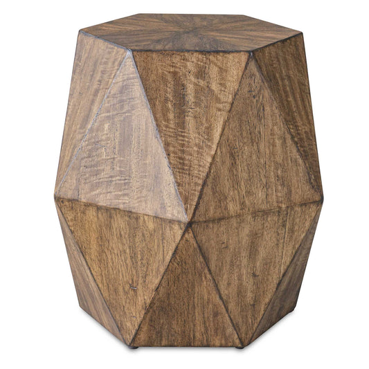 This Unique Geometric Accent Table Features A Sunburst Top In Mango Veneer Finished In Burnished Honey With A Subtle Light Gray Glazing.