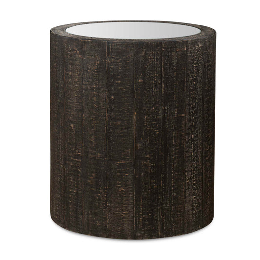This Wooden Accent Table Brings Nature Indoors With A Rustic Dark Walnut Finish And Natural Woodgrain Texture, Complete With A Mirrored Top.