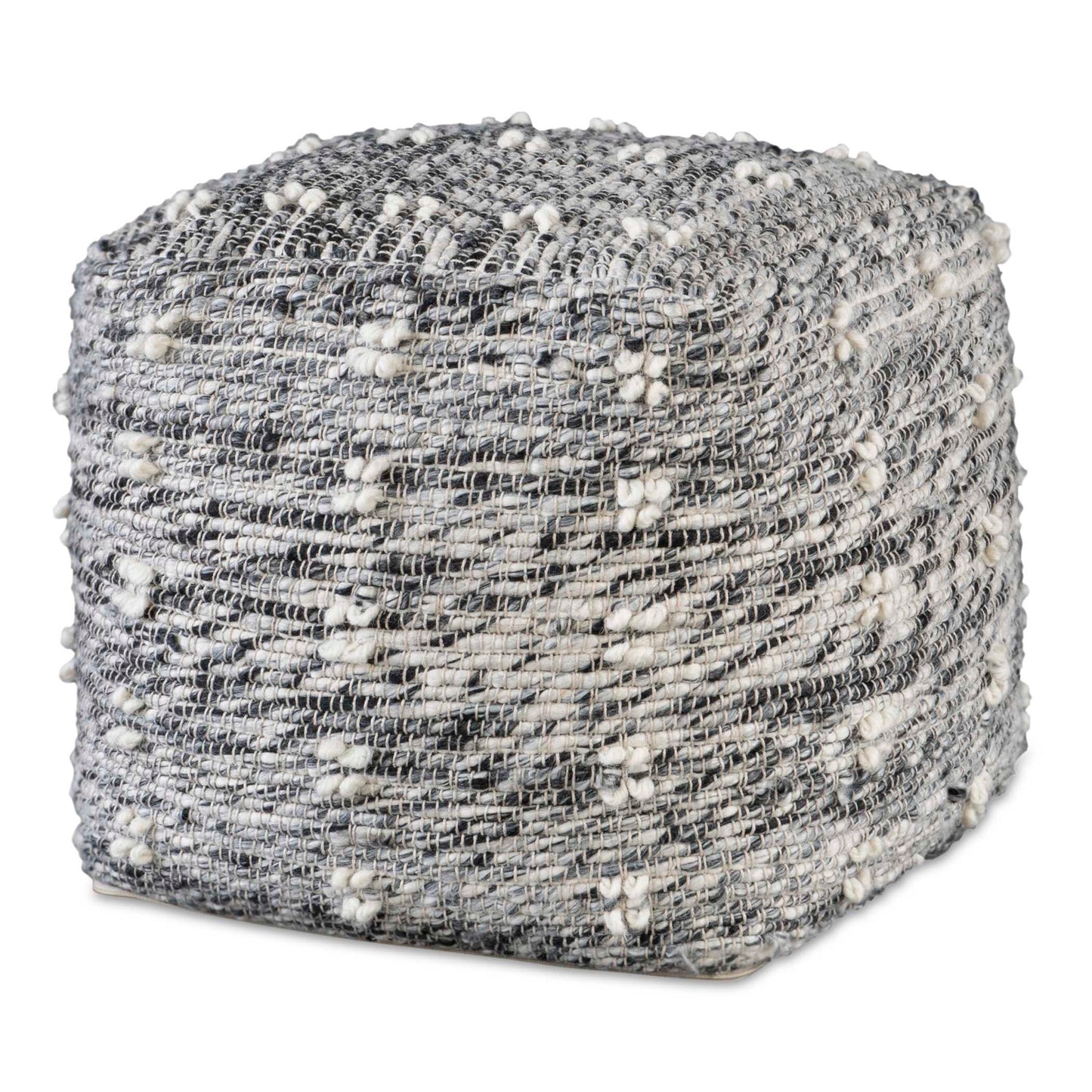 Handwoven From Various Cotton Threads In Neutral Charcoal And Black With Soft White Textured Wool Slubbing. Has Versatile Use As An Ottoman, Extra Seating For Guests, Or Even An Accent Table When Topped With A Decorative Tray.