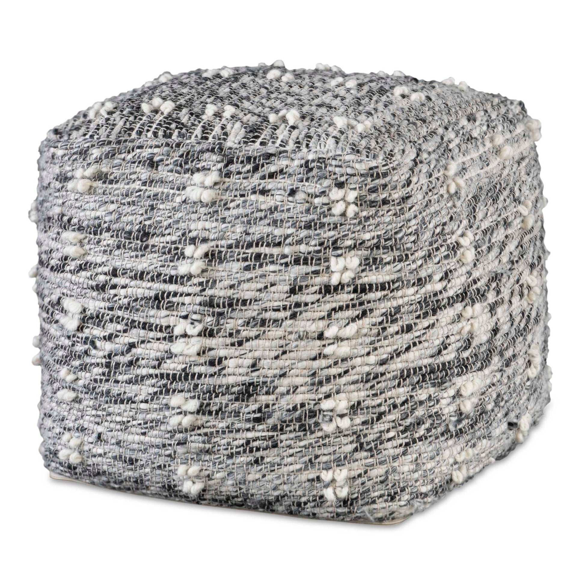 Handwoven From Various Cotton Threads In Neutral Charcoal And Black With Soft White Textured Wool Slubbing. Has Versatile Use As An Ottoman, Extra Seating For Guests, Or Even An Accent Table When Topped With A Decorative Tray.