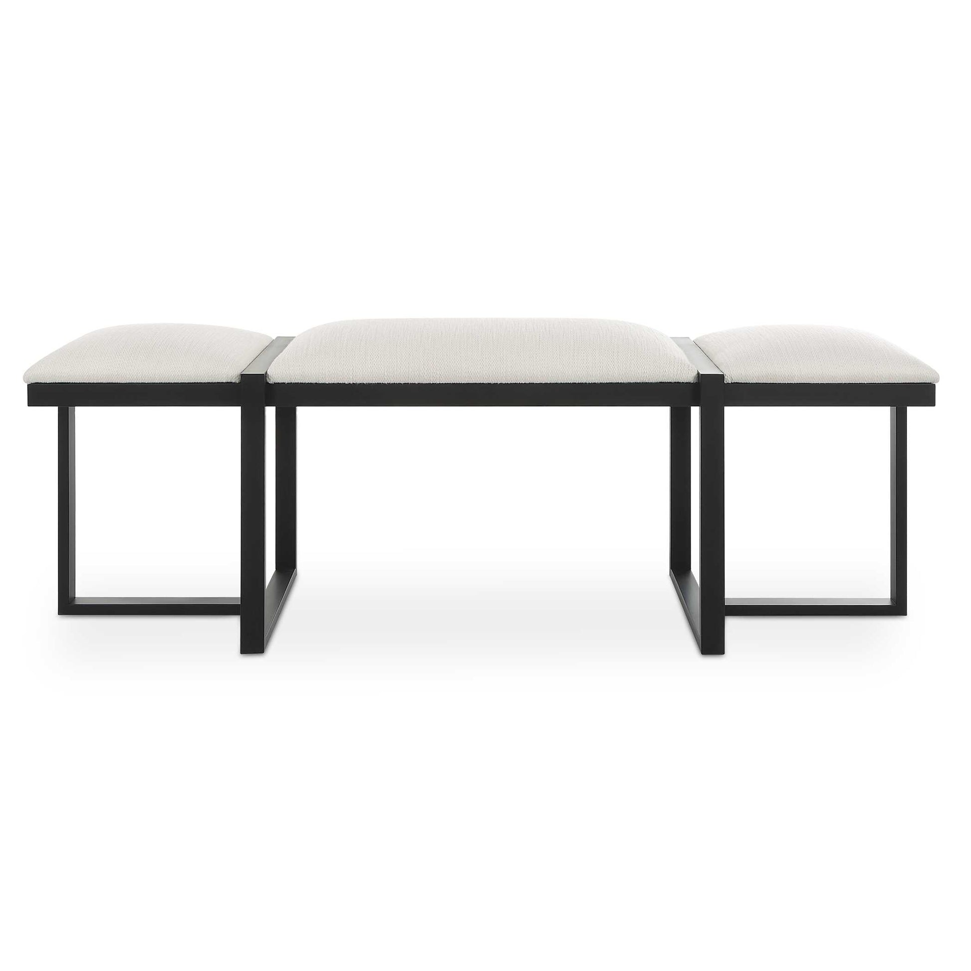 This Modern Design Welcomes You And Your Friends, Showcasing An Angular Black Iron Framework With Three Upholstered Seat Cushions In A Textured White Polyester Performance Fabric.