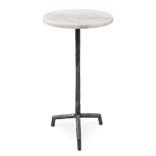 This Petite Drink Table Is The Perfect Resting Place For Your Beverage Or Favorite Novel. The Heavily Textured Iron Base Is Finished In A Rustic Aged Black And Topped With Naturally Veined White Marble.