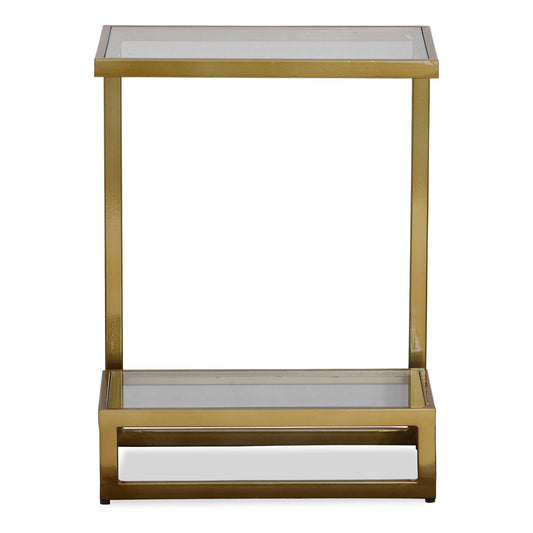 The Musing Accent Table Combines Functionality And Style. The Streamlined Iron Body Is Finished In Brushed Brass With Double Floating Glass, Perfect To Rest Your Favorite Book And A Beverage.
