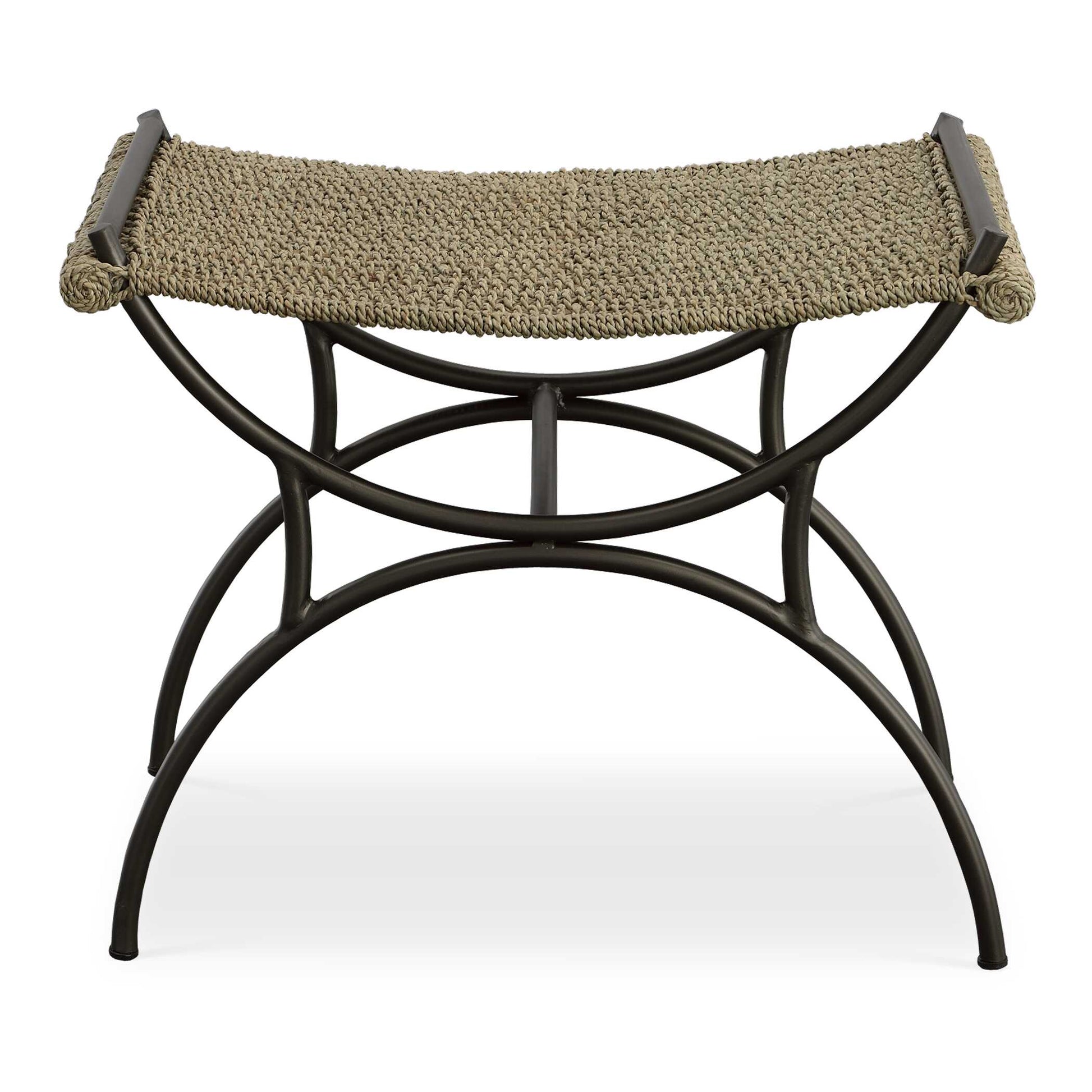 Our Playa Small Bench Showcases A Handwoven Seat Made Of Natural Seagrass Supported By An Elegant Curved Metal Base Finished In Brushed Gunmetal.