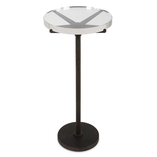 Inspired By Classic Industrial Style, The Forge Accent Table Is Finished In A Textured Rustic Brown Topped With A Clear Crystal Tabletop.