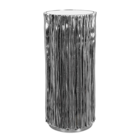 Waterfall Textures Make A Dramatic Statement In This Petite Drink Table. Finished In Polished Dark Nickel With A Mirrored Top.