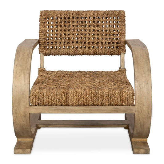 A Modern Bohemian Accent, Featuring A Natural Woven Water Hyacinth Seat On A Curved Solid Wood Frame Giving Flexible Movement, Layered In A Mango Veneer With A Smooth Weathered Driftwood Gray Stain.