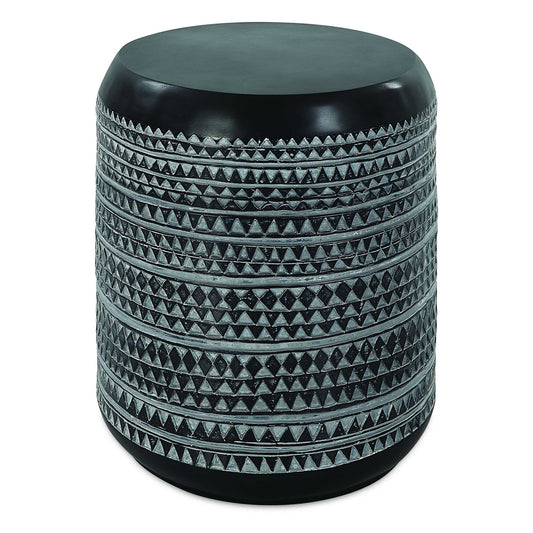 Make A Fun Tribal Statement With The Cutting Edge Accent Table, Formed From Cast Resin In A Chalk Black And Gray Pairing With Recessed Textures.