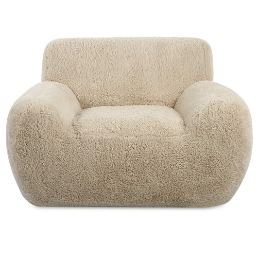 The Definition Of A Cozy Place To Rest, The Caramel Toned Long-haired Faux Sheepskin Creates Rich Textural Depth Evoking Relaxed Luxury, With Bold Rounded Forms Adding Natural Comfort.
