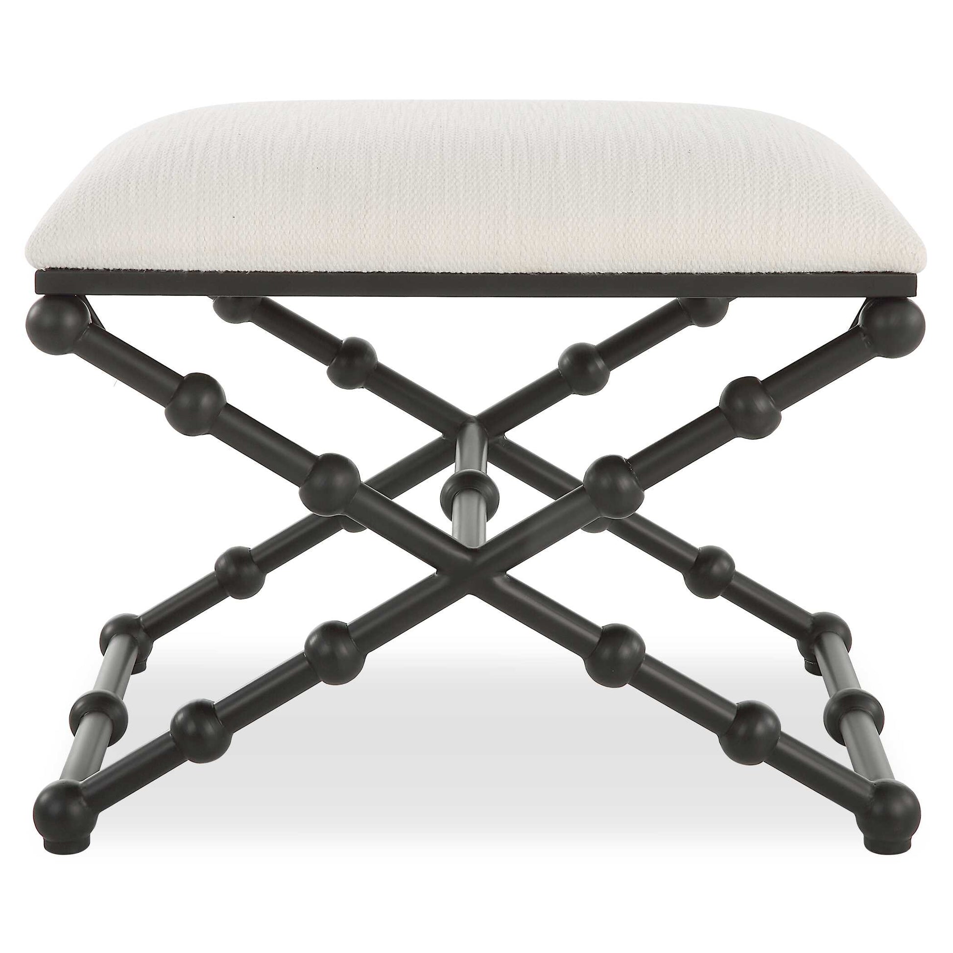 Sophisticated Style Created By The Whimsical Bubble Legs Ensures This Bench To Stand Out In Any Home. Crafted In Iron With A Satin Black Finish Contrasted With A Cushioned Seat In A Crisp White Textured Polyester Fabric With Performance Treatment.