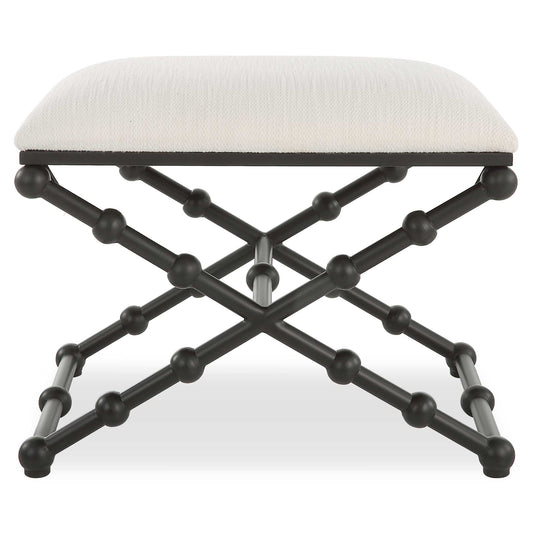 Sophisticated Style Created By The Whimsical Bubble Legs Ensures This Bench To Stand Out In Any Home. Crafted In Iron With A Satin Black Finish Contrasted With A Cushioned Seat In A Crisp White Textured Polyester Fabric With Performance Treatment.