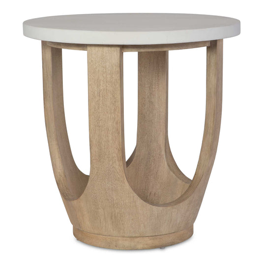 Formed Wood Creates A Casual Open Barrel Design In A Light Oatmeal Finish, Topped With Natural Ivory Limestone. True To The Characteristics Of Natural Stone, Each Piece Will Have Unique Coloration And Veining.