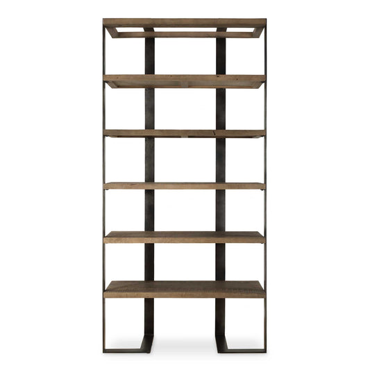 Crafted From Metal And Reclaimed Wood This Five-shelf Design Is A Beautiful Combination Of Natural Oak And Iron In A Oxidized Black Finish. Solid Wood Will Continue To Move With Temperature And Humidity Changes, Which Can Result In Small Cracks And Uneven Surfaces, Adding To Its Authenticity And Character.