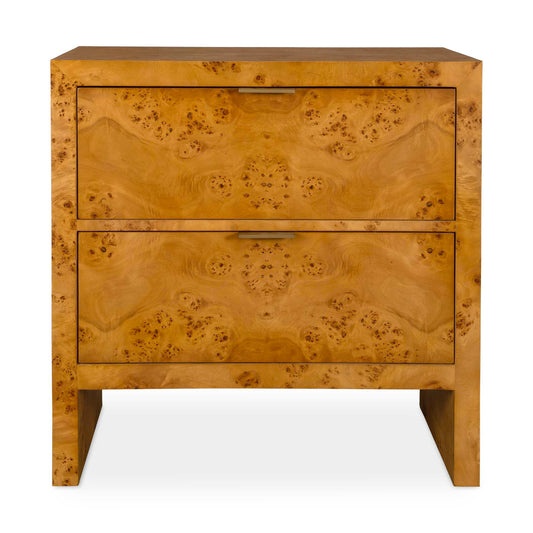 With A Natural Poplar Burl Finish, This Accent Chest Showcases Deep Swirls Inside The Chest's Natural Grains. This Functional Storage Piece Includes Two Large Drawers Illuminating Its Geometric Accents, Features, And Warm Tones.