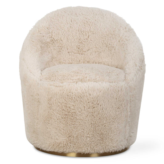 A Blend Of Contemporary And Cozy, This Chair Is Upholstered In A Caramel Toned Long-haired Faux Sheepskin. The Rich Textural Depth Is Paired With A Plated Brass Stainless Steel Swivel Base.