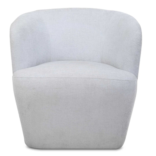 An Airy And Inviting Barrel Style Swivel Chair, Tailored In A Finely Textured, Cleanable Polyester With Exceptional Durability In Light Cloud Blue. Rests Atop A Solid Wood Swivel Base In Matte Black.