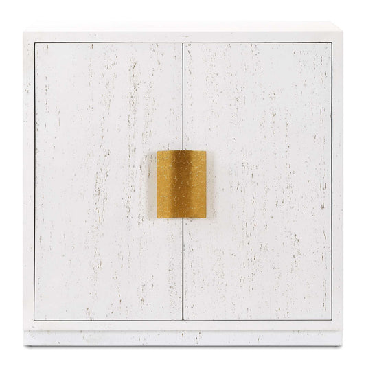 A Stylish Two Door Cabinet Crafted From Cast Resin. Emma Features A Porous Textured Surface For An Organic Look And A Tactile Perception. Glowing Hardware In Antique Gold Iron Has A Concave Shape With Mottled Texturing. A Slate Blue Interior Offers A Fun Surprise With Two Adjustable Shelves.