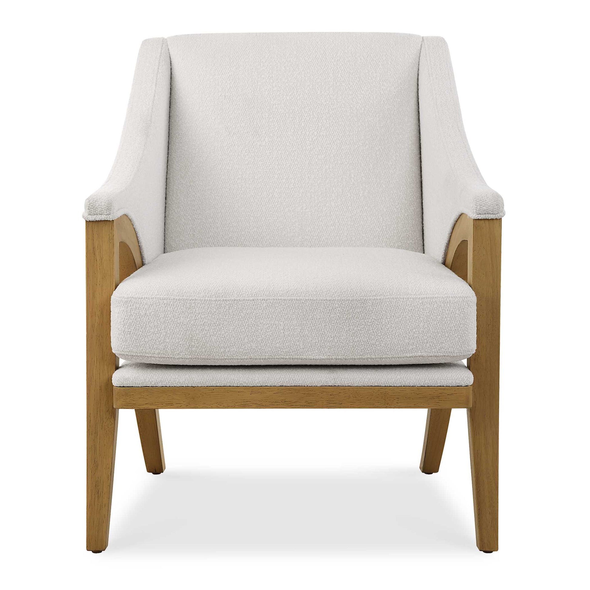 Elevate Your Space With The Timeless Elegance Of The Evolve Accent Chair. Characterized By Graceful Curves In Solid Oak That Has Been Naturally Finished To Highlight The Beauty Of The Wood Grain. Upholstered In A Sugar Toned Polyester Fabric With A Soft Wool-like Texture.