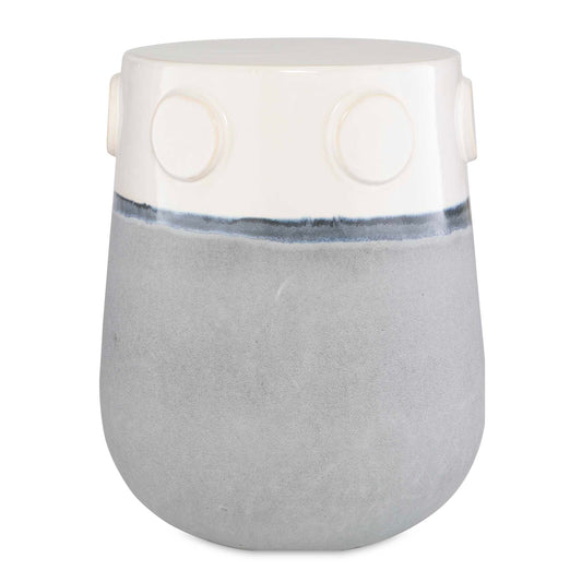Showcasing A Casual Look, This Ceramic Garden Stool Features An Off-white Finish Top And A Complimentary Blue Gray Glaze Bottom. May Be Used Outdoors, But Protection From Freezing Temperatures Is Recommended.