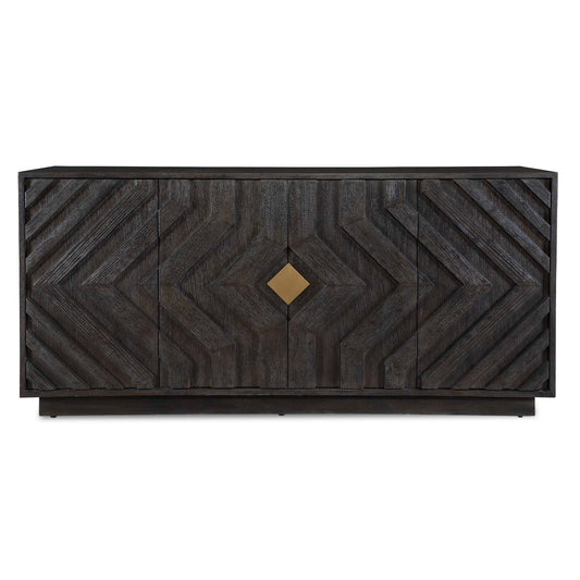 This Elegant Four-door Cabinet Beautifully Merges Contemporary Charm With Modern Sophistication. The Cabinet Showcases Both Beautiful Oak Grains In A Stunning Chevron Pattern And Brushed Gold Metal Door Pulls For A Touch Of Luxury.