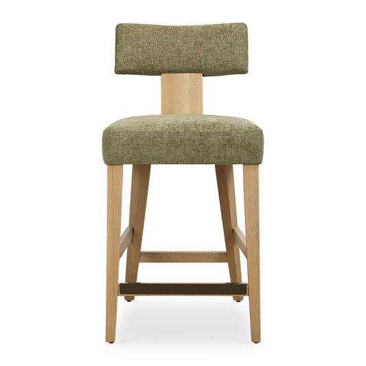A Classic Klismos Style With A Casual Twist Featuring A Floating Back, Paired With Solid Oak In Natural With A Dark Bronze Kickplate. Upholstered In A Finely Textured, Cleanable Polyester In Moss With A Toxin-free, Eco Friendly Treatment To Help Resist Water Based Stains.
