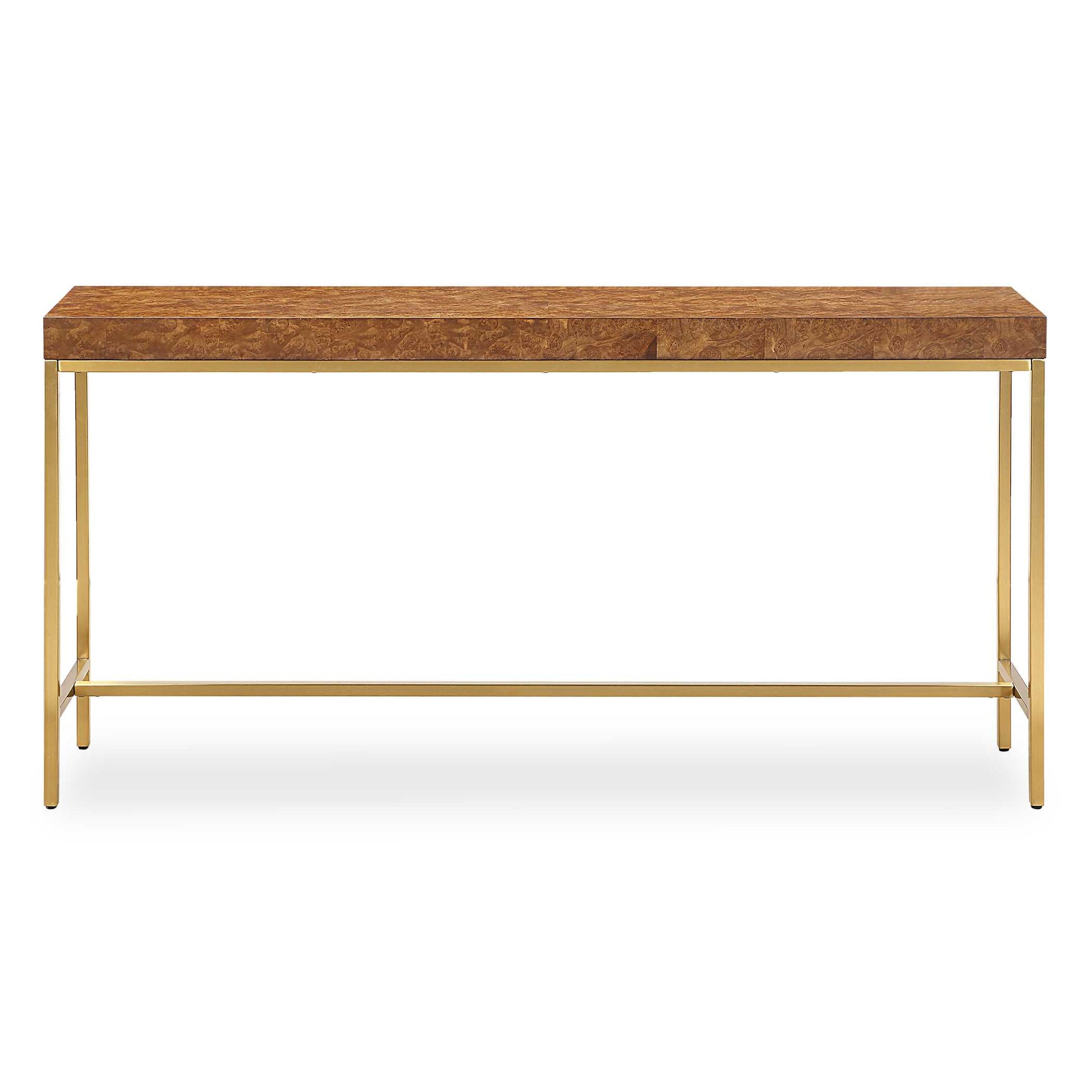 Elevate Your Space With This Exquisite Console Table, A Perfect Fusion Of Opulence And Sophistication, Designed To Capture The Elegance Of Fine Materials And Clean Lines. The Tabletop, Covered In Rich Burl Veneer, Infuses Warmth, Texture, And Character Into Every Piece. Complemented By A Sleek Gold-plated Stainless Steel Frame, This Table Radiates A Refined Elegance That Enhances Any Interior.