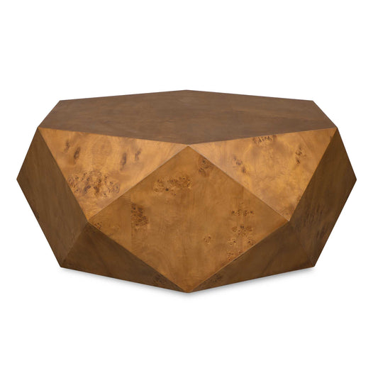 This Unique Geometric Table Boasts A Sleek, Low-profile Design That Enhances Both Versatility And Comfort. It Is Finished In A Warm, Caramel-toned Poplar Burl Veneer.
