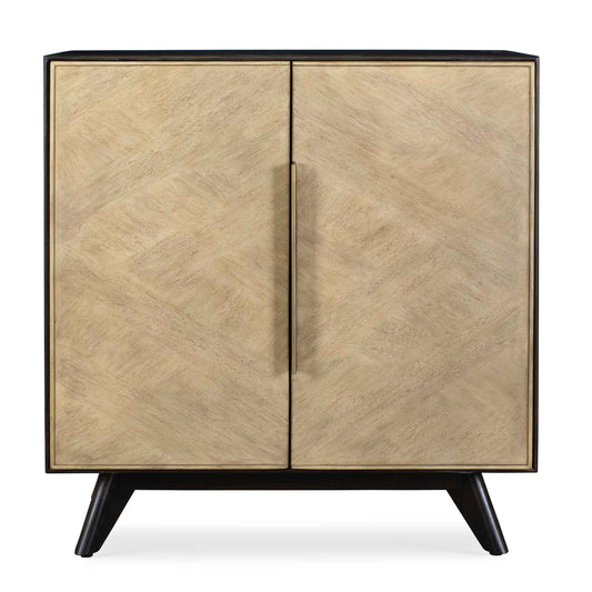 This 2 Door Cabinet Comprised Of Mango And Java Wood Veneers Presents A Striking Contrast With Its Sleek Dark Walnut Finished Case And Light Toned Alternating Grain Direction Doors. Creating A Dynamic Juxtaposition That Adds Depth And Visual Intrigue, Finished With Elegant Gold Finished Hardware. Has Soft Close Hinges.