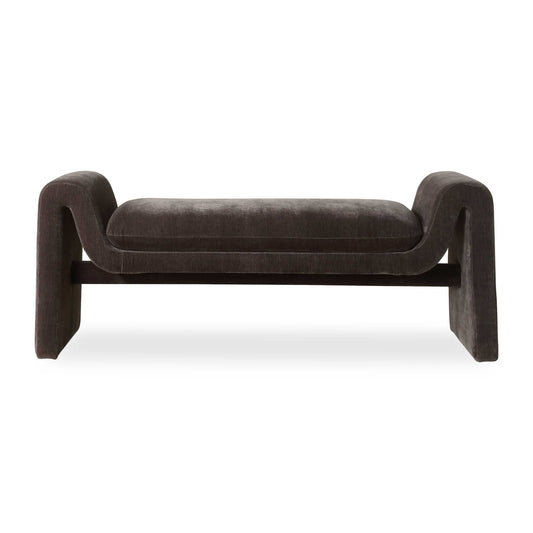 Expertly Tailored With A Contemporary Style, Featuring An Undulating Silhouette That Boasts Smooth, Curved Edges, Upholstered In A Charcoal Distressed Velvet.