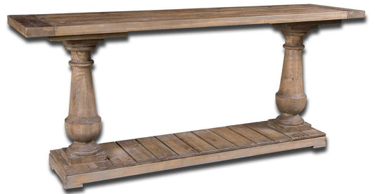 Solidly Constructed Of Salvaged Fir Lumber And Hand Turned Balusters. Sun Faded And Distressed Patina Is Finished With A Stony Gray Wash. Reclaimed Wood Is Restored From A Previous Life As Old Doors, Railroad Ties, Etc., And Features Old Nail Holes, Mineral Staining, And Natural Imperfections. Note That Solid Wood Will Continue To Move With Temperature And Humidity Changes, Which Can Result In Small Cracks And Uneven Surfaces, Adding To Its Authenticity And Character.