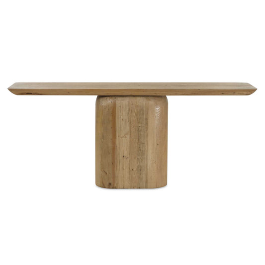 Crafted From Reclaimed Oak, This Console Table Seamlessly Blends Sustainability With Rustic Elegance. The Sleek Tabletop Presents A Minimalist Surface That Beautifully Contrasts With The Uniquely Rounded Base, Adding A Sense Of Balance And Grounding To The Overall Design. Solid Wood Will Continue To Move With Temperature And Humidity Changes, Which Can Result In Cracks And Uneven Surfaces, Adding To Its Authenticity And Character.