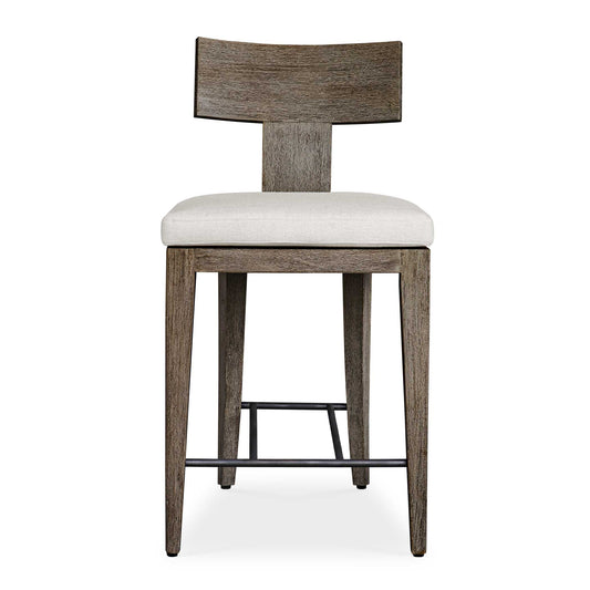 With Durability For The Outdoors In Mind, The Cellini Counter Stool Features A Gracefully Curved Mahogany Wood Frame In A Weathered Gray Finish With Wire-brushed Details. The Plush Cushion Is Upholstered In Oyster White Solution Dyed Acrylic Fabric That Is Constructed To Withstand The Moisture And Dirt That Comes With Outdoor Use.