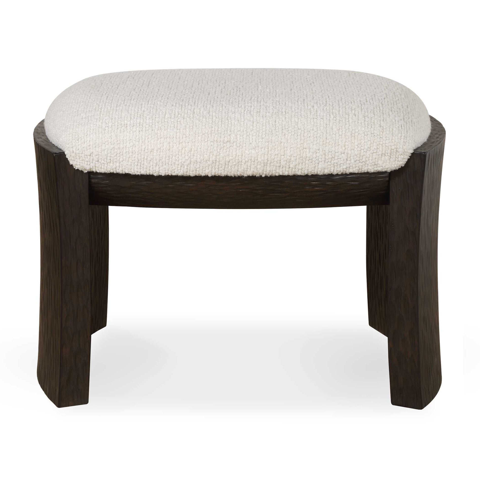 The Port Bench Is A Modern Accent Piece That Embodies Scandinavian Design Principles With Its Clean Lines And Functional Form. The Playful Scooped Profile Is Enhanced With Chiseled Texturing Finished In Dark Walnut, Complemented By A Plush Upholstered Seat In Crisp, Textured White Polyester.
