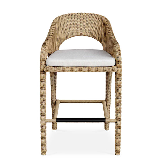 The Kavali Bar Stool Showcases A Curvaceous Frame, Crafted From Hand Wrapped, All-weather Wicker In A Natural Honey Finish. The Plush Cushion Is Upholstered In Oyster White Solution Dyed Acrylic Fabric That Is Constructed To Withstand The Moisture And Dirt That Comes With Outdoor Use.