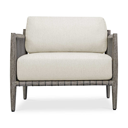 Crafted From Rich, Weathered Dark Gray Mahogany And Adorned With Hand Wrapped Rope Along The Sides, The Borneo Lounge Chair Offers A Touch Of Rustic Elegance. Oyster White Cushions In Solution Dyed Acrylic Fabric Provide A Comfortable Contrast To The Natural Wood And Woven Accents.