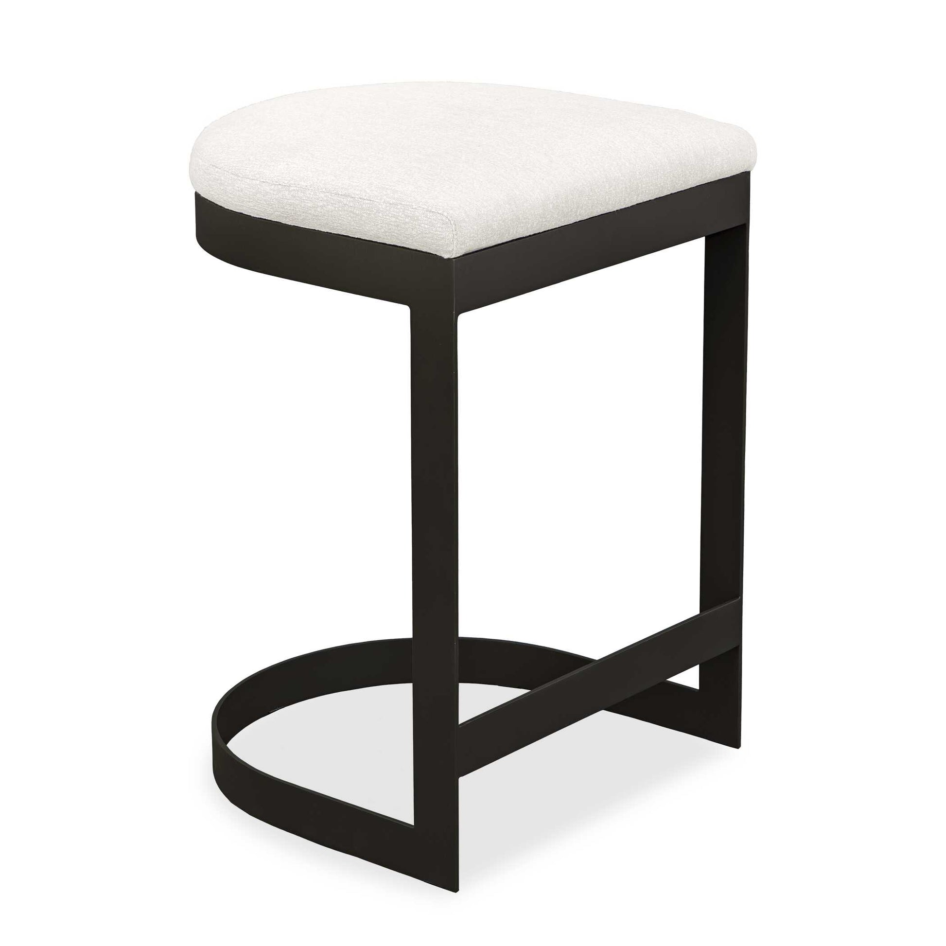 The Maude Outdoor Counter Stool Blends Industrial Style With Cozy Comfort, Featuring A Durable, Powder Coated Steel Frame In Java Black Paired With A Plush Cushion In Heavily Textured Taupe Gray Solution Dyed Acrylic Fabric.